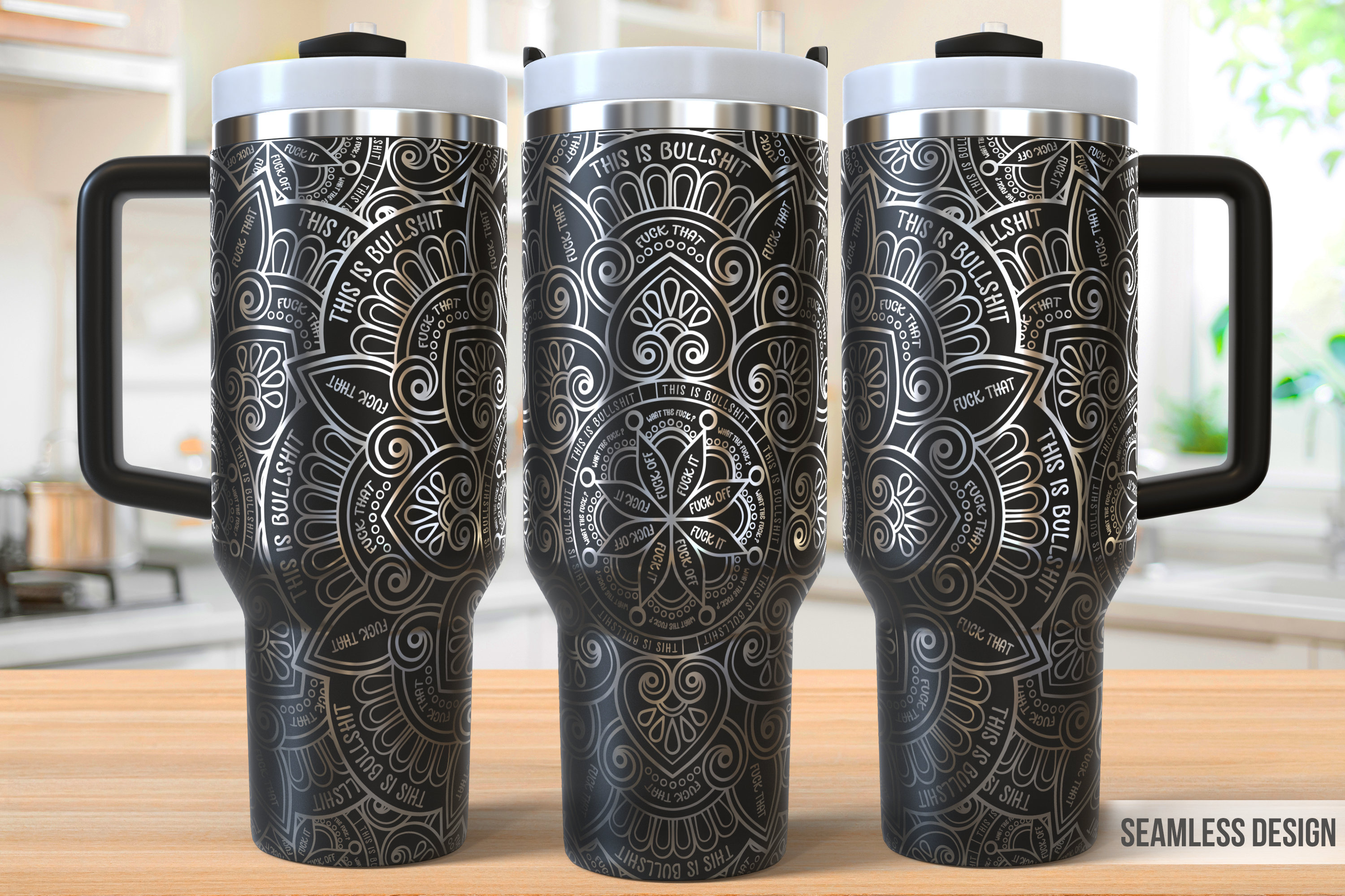 Swear Words Mandala Tumbler Laser Svg, Cuss Words SVG, Sarcastic 40oz Tumbler Full Wrap Laser Svg, Laser Engraved Svg, Tumbler Laser File