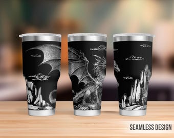 Fantasy Dragon 30oz Skinny Tumbler Laser Engraving Wrap, Dragon Tumbler Wrap Svg,Laser Engraved Svg,Laser Engraving Svg,SVG For Laser Rotary
