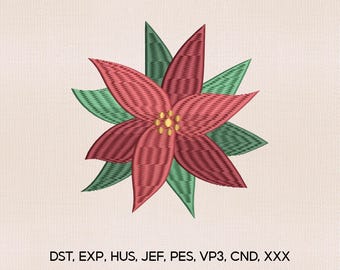 Poinsettia-borduurontwerp 5 maten, kerstborduurontwerp, kerstborduurbestand, borduurmachinesbestand