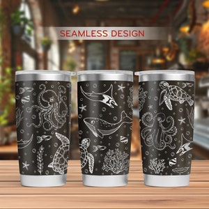 Turtle Tumbler Laser Svg, Ocean 20oz Tumbler Full Wrap Laser Svg, Octopus Laser Engraved Svg,Tumbler Laser File, Laser Svg For Tumbler
