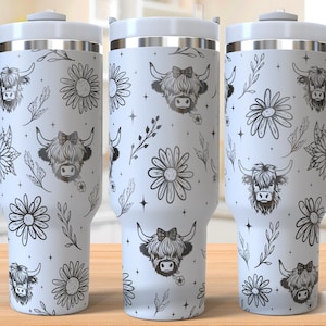 Highland Kuh Tumbler Laser SVG, Kuh 40 Unzen Tumbler Full Wrap Laser Plotter, Laser gravierte Plotterdatei, Tumbler Laser-Datei, Laser dafür
