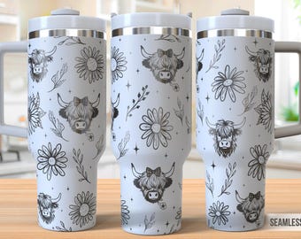 Highland Cow Tumbler Laser Svg, Cow 40oz Tumbler Full Wrap Laser Svg, Laser Engraved Svg, Tumbler Laser File, Laser Svg For Tumbler