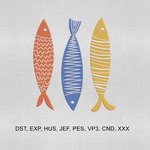 5 Größe Sardinen Stickmuster, Stickdatei, Stickmuster, Stickdatei, Stickdatei Sommer Der Markt Fisch