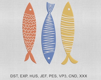 5 Size Sardines Embroidery Design, Italian Summer Embroidery Design, Summer The Market Fish Embroidery File, Embroidery Machines File