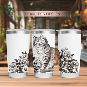 Kat met bloemen Tumbler Laser Svg, kat 20oz Tumbler Full Wrap Laser Svg, lasergegraveerde Svg, Tumbler Laser-bestand, Laser Svg voor Tumbler