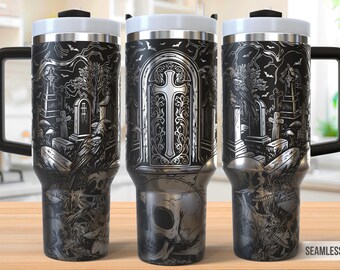 Gothic Skull Tumbler Laser Svg, Halloween 40oz Tumbler Full Wrap Laser Svg, Laser Engraved Svg,Tumbler Laser File,Laser Svg For Tumbler