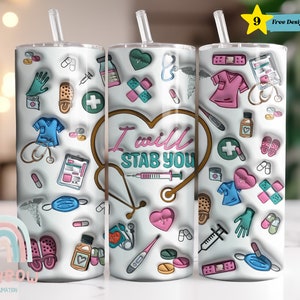 3D Inflated Nurse Tumbler Design, 3D Nurse Tumbler Wrap PNG, Nurse Tumbler Wrap, Sublimation Tumbler, Design Download Skinny 20oz Wrap