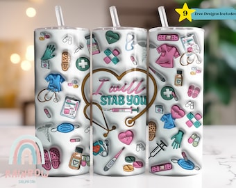 3D Inflated Nurse Tumbler Design, 3D Nurse Tumbler Wrap PNG, Nurse Tumbler Wrap, Sublimation Tumbler, Design Download Skinny 20oz Wrap