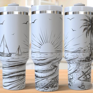 Beach 40oz Tumbler Laser Engraving Wrap, Ocean Tumbler Wrap Svg, Beach 40oz Laser Engraved Svg, Laser Engraving Svg,SVG For Laser Rotary