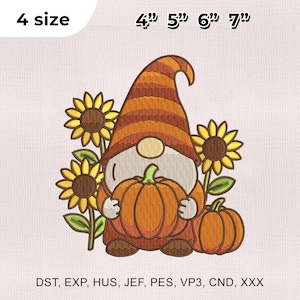 4 Größe Herbst Wichtel Stickmuster, Herbst Saison Stickdatei, Kürbis Sonnenblumen Wichtel Stickmuster, Maschinenstickdatei