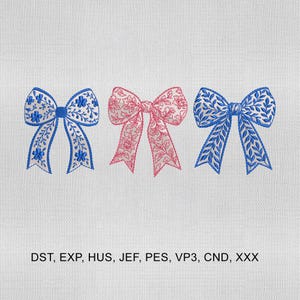 4 Size Chinoiserie Bows Embroidery Design, Bows Embroidery Design, Coquette Embroidery Design, Emb file for Girl, Embroidery Machines File