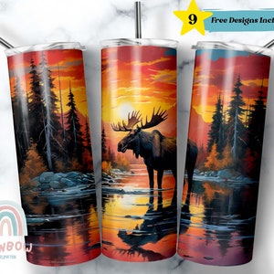 Moose Painting Tumbler Wrap, Bull Moose Tumbler Design, Sublimation Tumbler Design Download - Skinny 20oz Tumbler Wrap