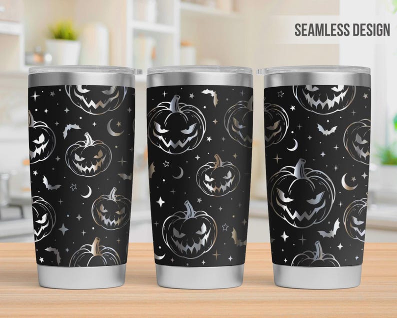 Set di 20 file SVG per laser su bicchieri di Halloween, SVG per laser a copertura totale di bicchieri da 20 once con atmosfera spettrale, SVG per bicchieri di Halloween, file laser per bicchieri, SVG di Halloween immagine 6