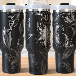 Lilies 40oz Tumbler Laser Engraving Wrap, Seamless Flower Tumbler Wrap Svg, 40oz Laser Engraved Svg,Laser Engraving Svg,SVG For Laser Rotary