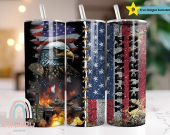 Vietnam Veteran Tumbler Wrap, Patriotic Tumbler Design, Sublimation Design, Digital Download - Skinny 20oz Tumbler Wrap