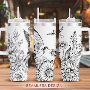 Kolibri Tumbler Laser svg, Gänseblümchen 40oz Tumbler Full Wrap Laser svg, Blumen Laser gravierte svg, Laser svg für Becher
