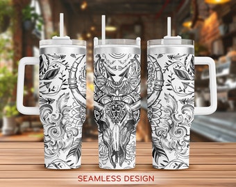 Western Bull Skull Tumbler Laser svg, Kuhschädel 40oz Tumbler Full Wrap Laser svg, Western Laser gravierte svg, Laser svg für Becher