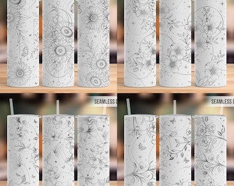 4 Designs | Boho Flowers 20oz Tumbler Laser Svg, Flowers 20oz Skinny Tumbler Full Wrap Laser Svg,Laser Engraved Svg,Tumbler Laser File