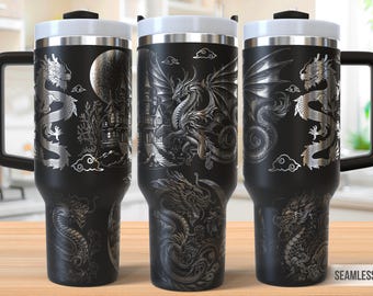 Fantasy Dragon 40oz Tumbler Laser Engraving Wrap, Dragon Tumbler Wrap Svg, 40oz Laser Engraved Svg, Laser Engraving Svg,SVG For Laser Rotary