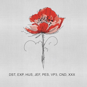 5 Size Watercolor Poppy Embroidery Design, Poppy Embroidery Design, Flower Embroidery Design, Embroidery Machines File