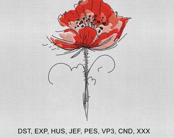 5 Size Watercolor Poppy Embroidery Design, Poppy Embroidery Design, Flower Embroidery Design, Embroidery Machines File