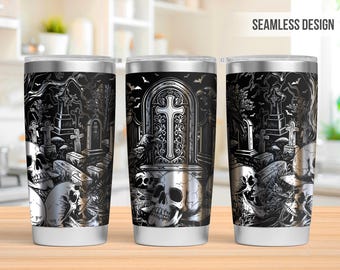 Gothic Skull Tumbler Laser Svg, Halloween 20oz Tumbler Full Wrap Laser Svg, Laser Engraved Svg,Tumbler Laser File,Laser Svg For Tumbler