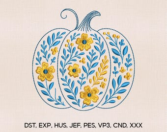 4 Größe Thanksgiving Kürbis Stickdatei, Kürbis Blumenmuster Stickdatei, Herbst Saison Stickdatei, Kürbis Stickmuster
