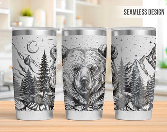 Bear in the Forest Tumbler Laser Svg, Bear 20oz Tumbler Full Wrap Laser Svg, Laser Engraved Svg, Tumbler Laser File, Laser Svg For Tumbler