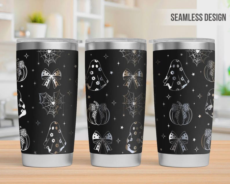 Set di 20 file SVG per laser su bicchieri di Halloween, SVG per laser a copertura totale di bicchieri da 20 once con atmosfera spettrale, SVG per bicchieri di Halloween, file laser per bicchieri, SVG di Halloween immagine 9