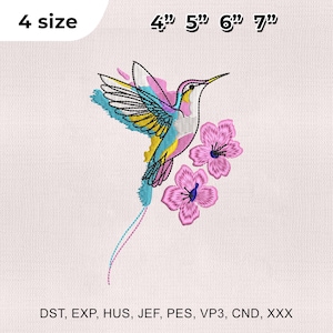 4 Size Hummingbird and Flower Embroidery Design, Hummingbird Embroidery Design, Bird Embroidery Design, Embroidery Machines File
