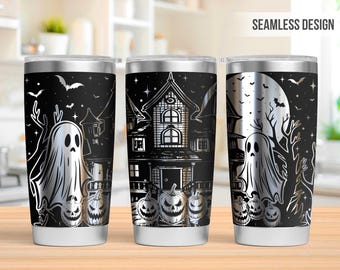 Halloween Tumbler Laser Svg, Spooky Ghost 20oz Tumbler Full Wrap Laser Svg, Grawerowany laserowo Svg, Plik Tumbler Laser, Laser Svg dla Tumbler