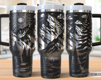 Mountain Tumbler Laser Svg, Nature 40oz Tumbler Full Wrap Laser Svg, Laser Engraved Svg, Tumbler Laser File, Laser Svg For Tumbler