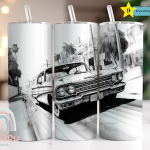 Ink Sketch Lowrider Car Tumbler Wrap, Retro Car Tumbler Design, Sublimation Design, Design Download - Skinny 20oz Wrap