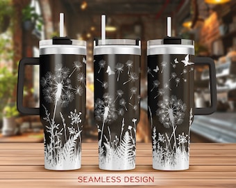 Vaso de diente de león de 40 oz svg, archivo Svg para láser, botella de agua Svg para láser, vaso de diente de león Svg, vaso grabado svg, svg grabado