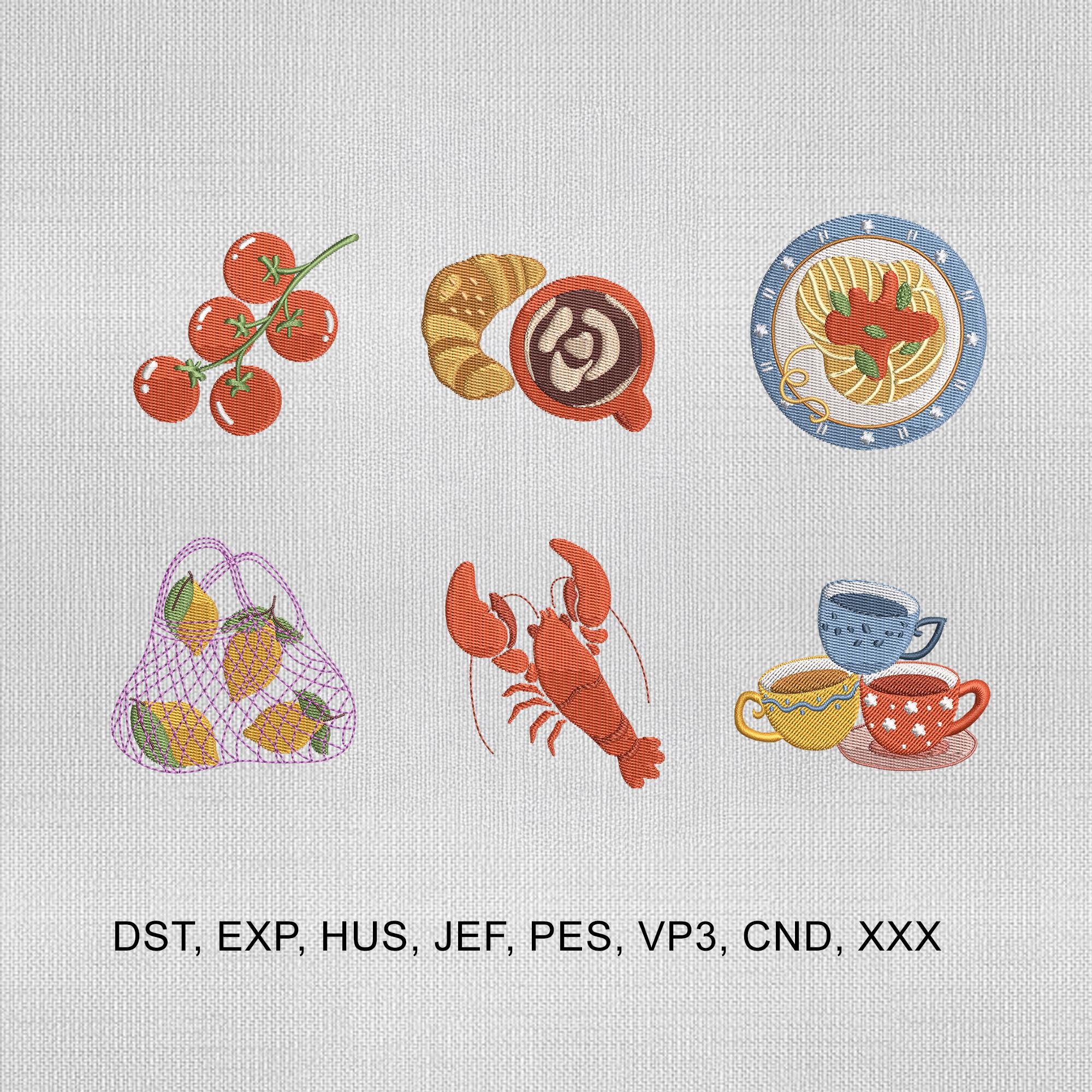 Set of 6 Hand-drawn Italian Icons Embroidery Design, the Market La 