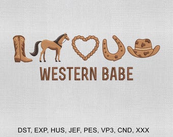 5 Size Western Babe Embroidery Design, Cowgirl Embroidery Design,Western Embroidery Design, Embroidery Machines File