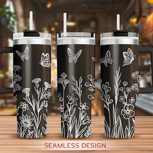 Wilde bloemen Tumbler Laser Svg, vlinders 40oz Tumbler Full Wrap Laser Svg, bloem laser gegraveerde Svg, laser Svg voor beker, digitale download