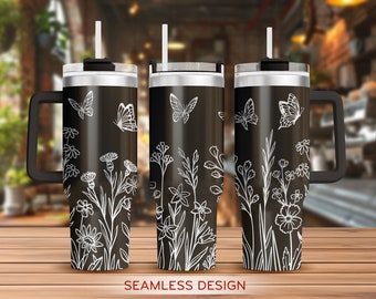 Wildflowers Tumbler Laser Svg,Butterflies 40oz Tumbler Full Wrap Laser Svg,Flower Laser Engraved Svg,Laser Svg For Tumbler,Digital Download
