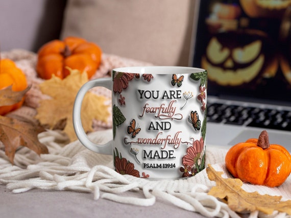 3D Inflated Psalm 139:14 Mug Wrap, 3D Motivational Mug Wrap, Affirmation Mug Wrap,11oz Mug & 15oz Mug Sublimation Wrap,Digital Download