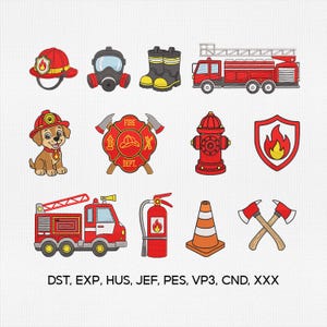 Set of 12 Fire Department Icons Embroidery Designs, Fire Fighter Fire Extinguisher Fire Hydrant Fire Truck Crossed Fire Axes Embroidery File
