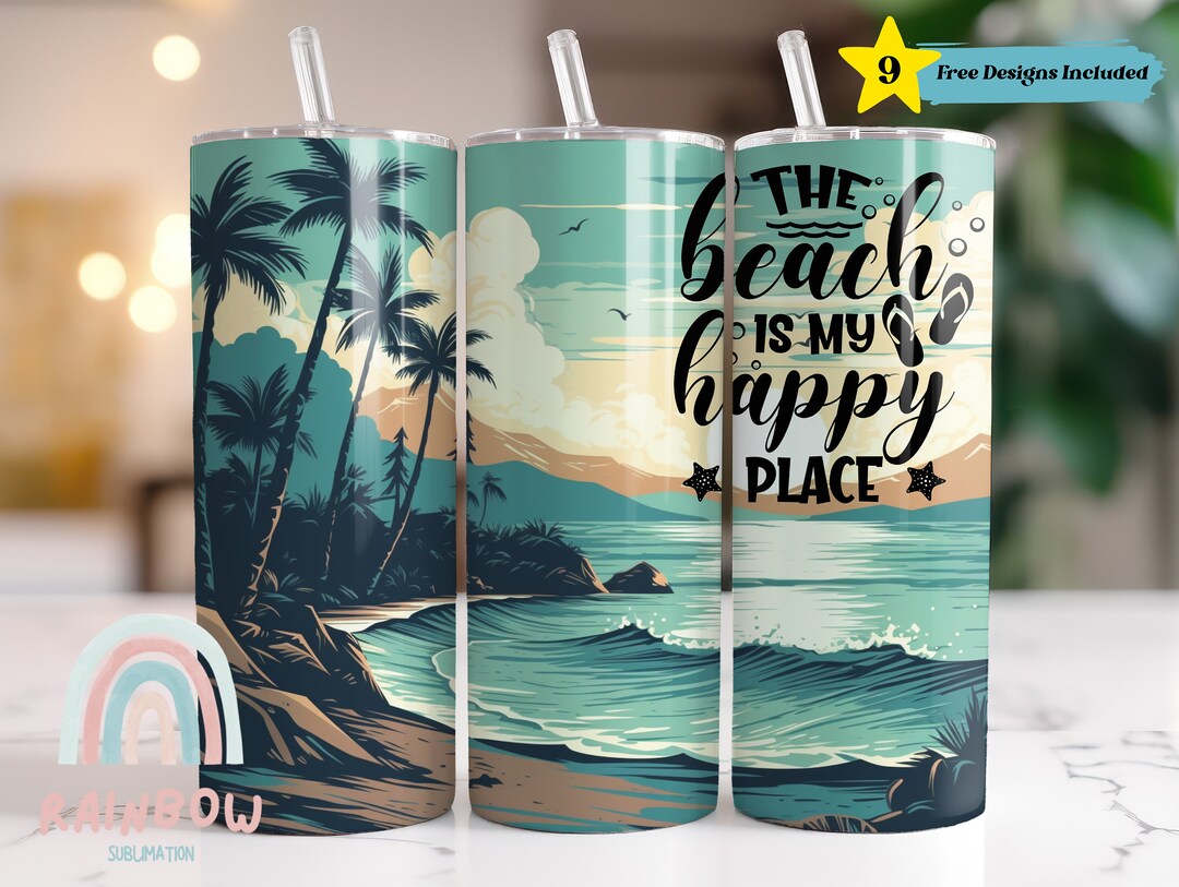 The Beach is My Happy Place Tumbler Wrap, Summer Beach Tumbler Design