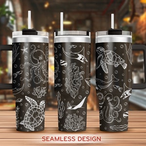 Turtle Tumbler Laser Svg, Ocean 40oz Tumbler Full Wrap Laser Svg, Octopus Laser Engraved Svg,Tumbler Laser File, Laser Svg For Tumbler