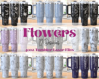 Flowers Tumbler Laser Svg Bundle, Seamless Flowers 40oz Tumbler Full Wrap Laser Svg, Laser Engraved Svg, Tumbler Laser File