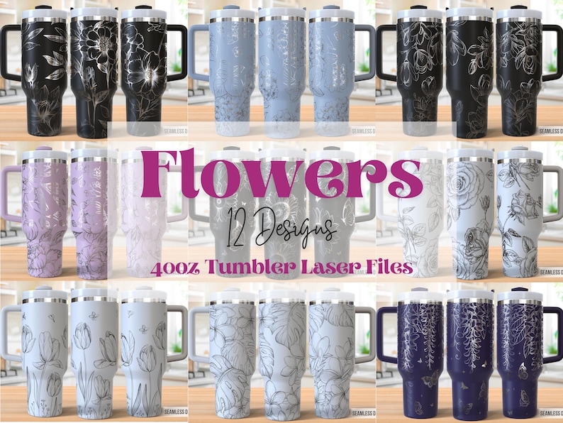 Flowers Tumbler Laser Svg Bundle, Seamless Flowers 40oz Tumbler Full ...