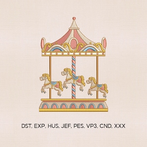 Broderidesign med karusellhäst och cirkus, broderidesign med karusellhäst, häst/hästcirkus Pes-fil, broderifil med karusell