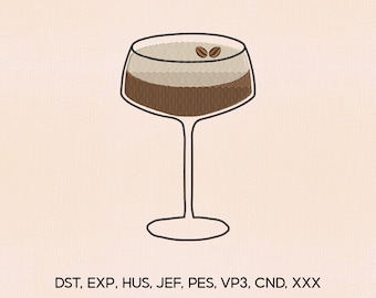 5 maten espresso martini borduurontwerp, cocktail borduurontwerp, zomerdrankje borduurbestand, borduurmachines bestand