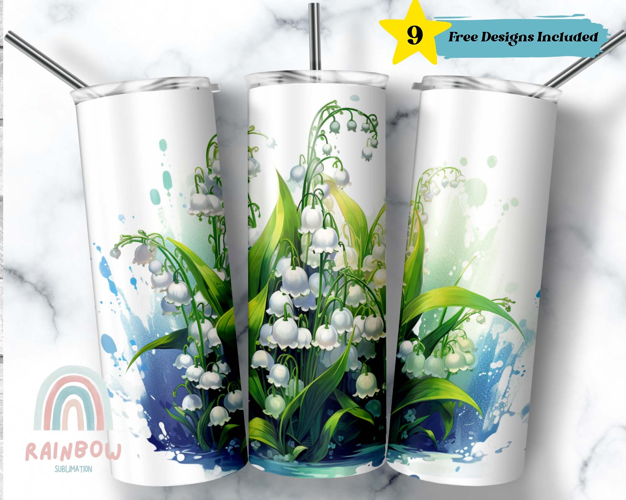 Lily of the Valley Tumbler Wrap, Flower Tumbler, Sublimation