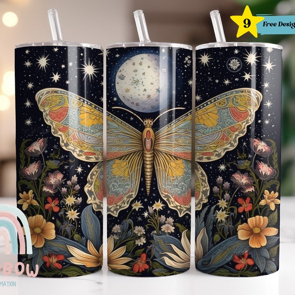 Celestial Moth Tumbler Wrap, Moth Tumbler Design, Celestial Tumbler, Sublimation Tumbler Design Download - Skinny 20oz Tumbler Wrap