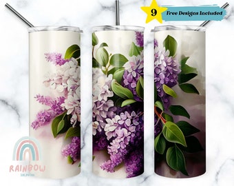 Lilac Flowers Tumbler Wrap, Flower Tumbler, Sublimation Tumbler, Design Download - Skinny 20oz Tumbler Wrap