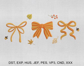 5 Size Fall Bow Embroidery Design, Fall Season Embroidery Design, Fall Coquette Embroidery Design, Embroidery Machines File